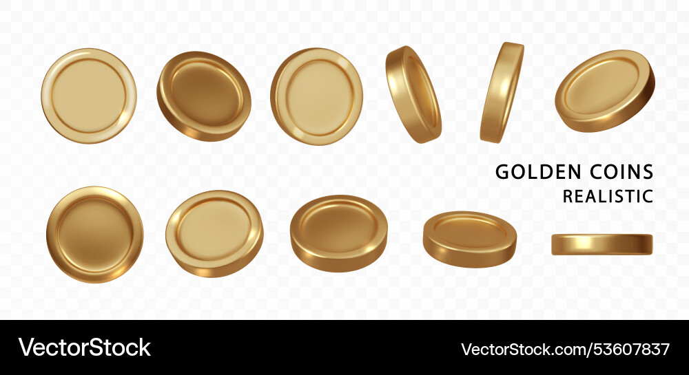 Golden coin isolated with different angles Golden coin isolated with different angles vector image