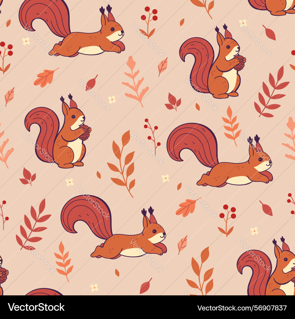 Seamless pattern with red squirrels and autumn Seamless pattern with red squirrels and autumn vector image