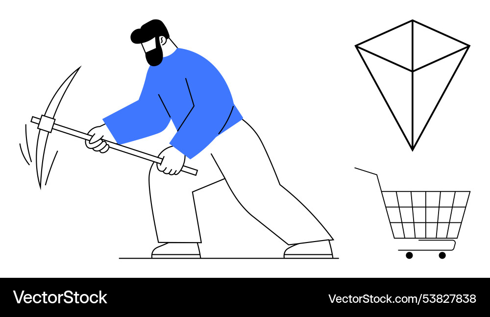 Man mining with pickaxe next to pyramid vector image