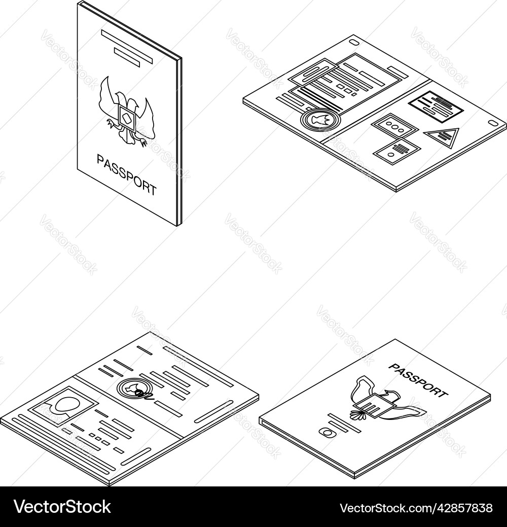 Passport icons set outine Passport icons set outine vector image