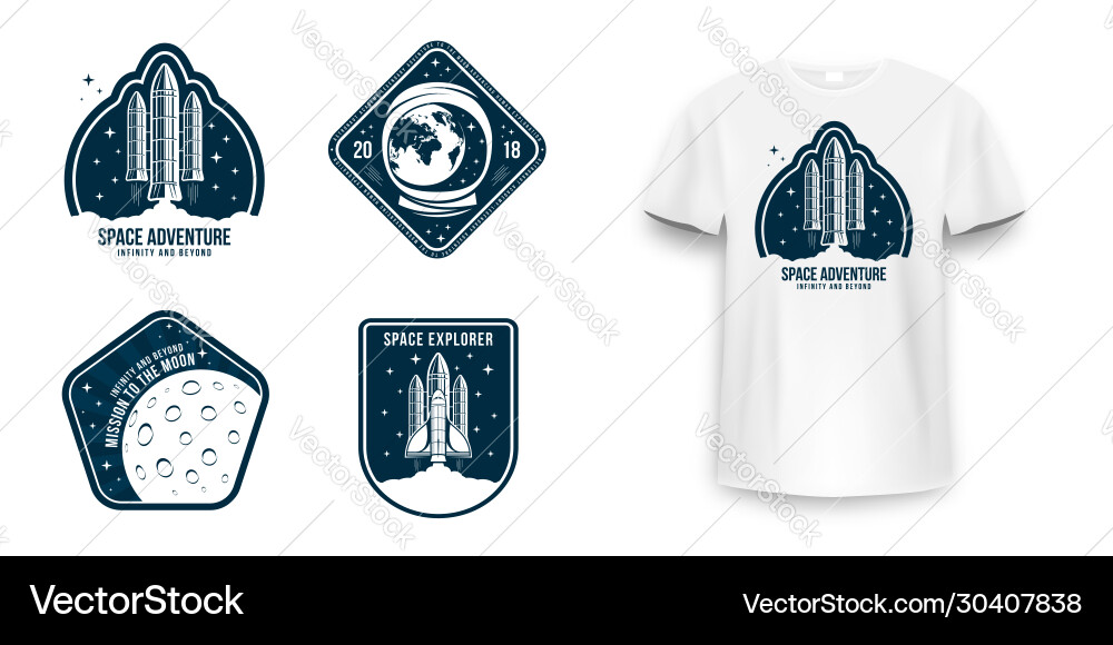 Space badge with spaceship rocket launch Space badge with spaceship rocket launch vector image