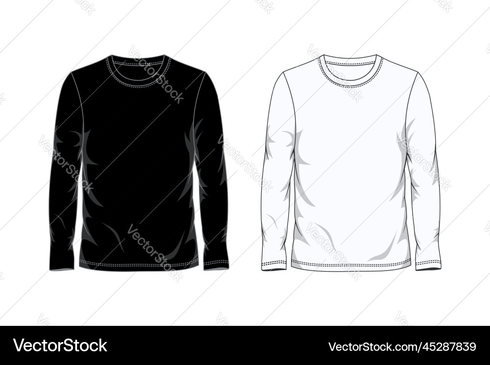 Black & White Long Sleeve T-Shirt Template vector image