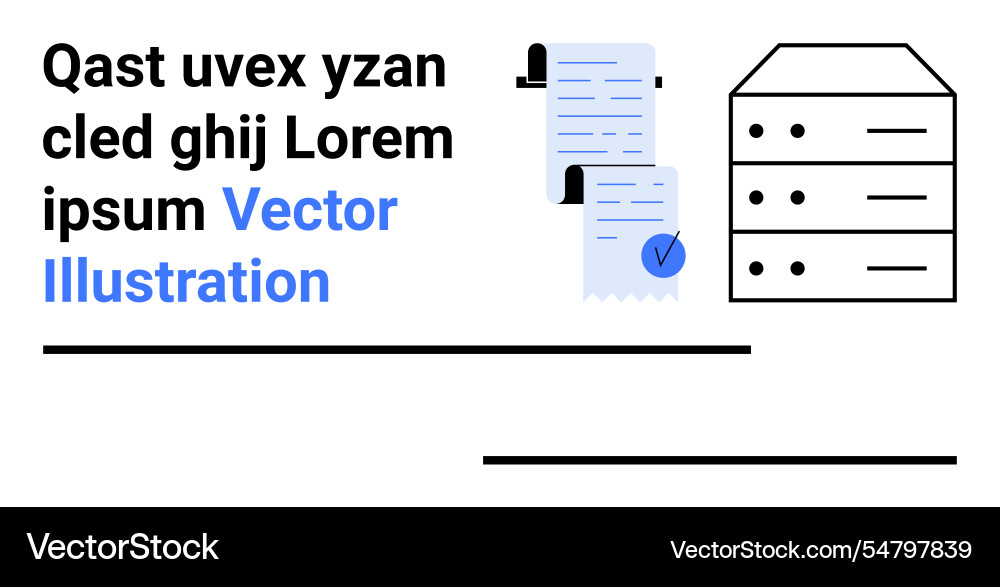 Data management concept with documents and server Data management concept with documents and server vector image