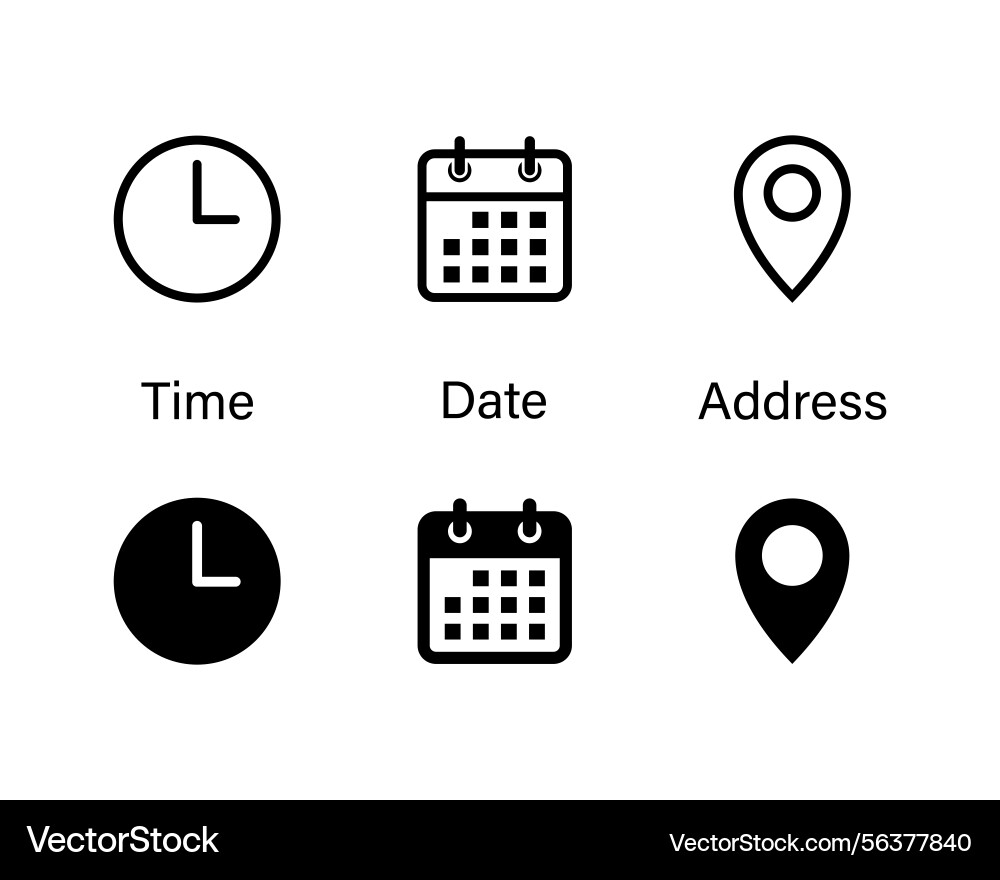 Date time location address icon set Date time location address icon set vector image