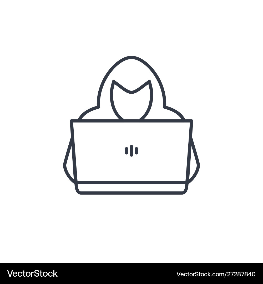 Hacker with Laptop - Line Icon vector image