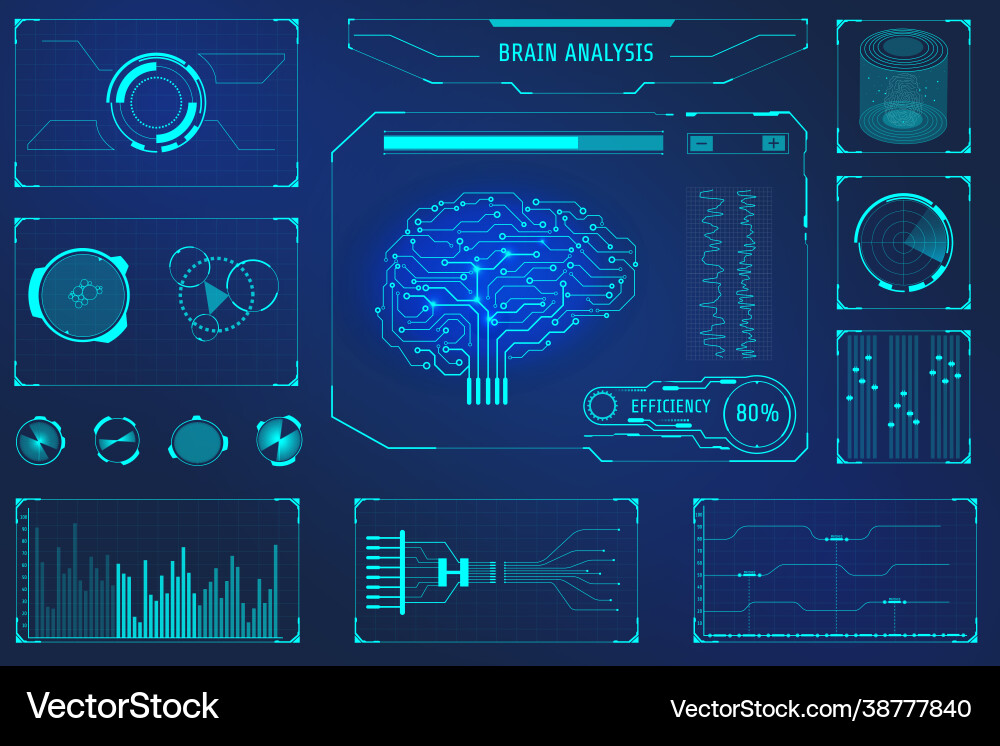 Hud brain analysis concept user interface control Hud brain analysis concept user interface control vector image
