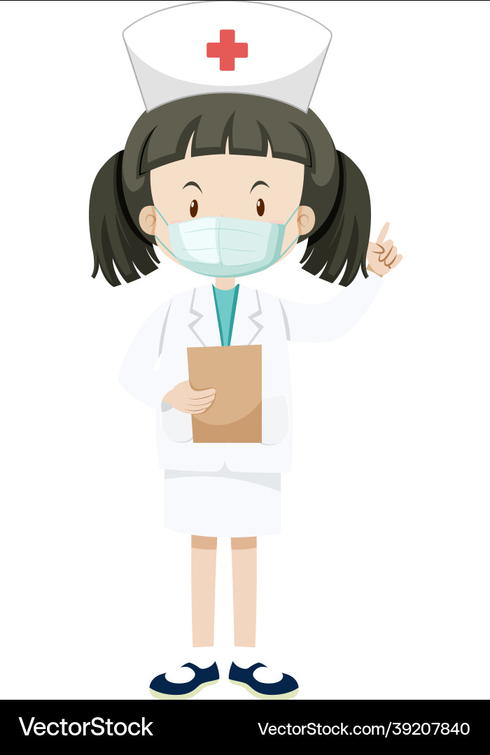 Kleine Krankenschwester tragen Maske Cartoon Charakter Kleine Krankenschwester tragen Maske Cartoon Charakter vektorbild