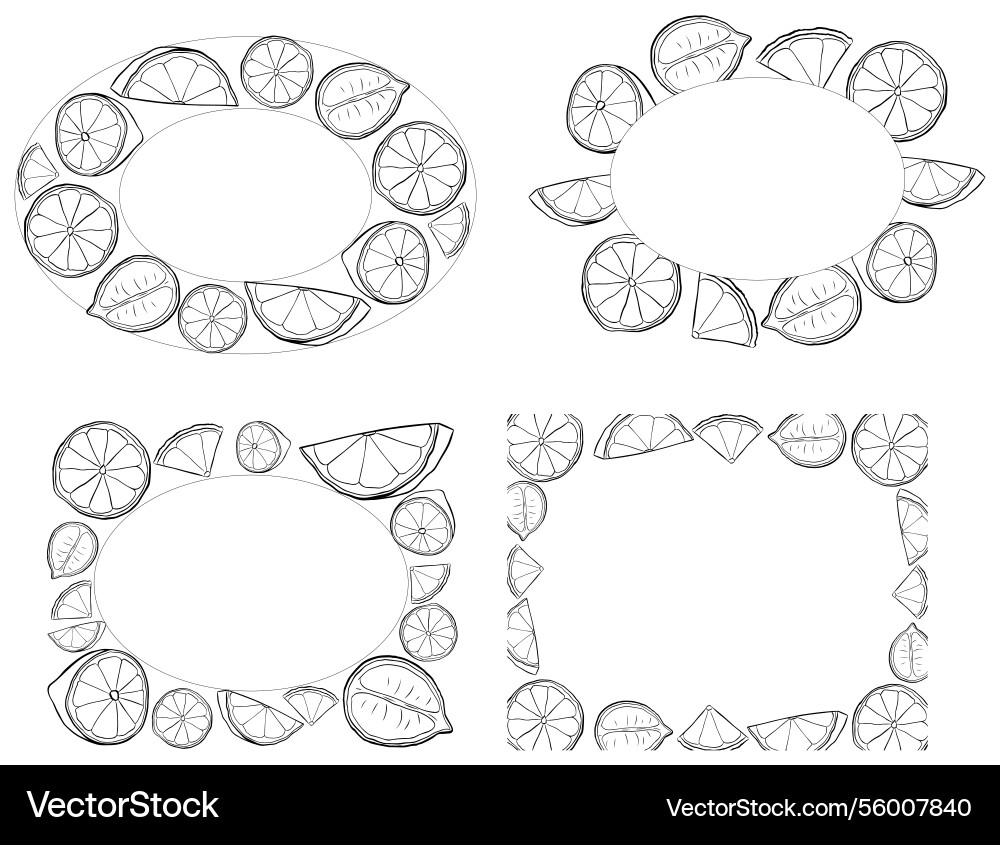 Lemon slice oval and rectangle frame set drawing Vector Image