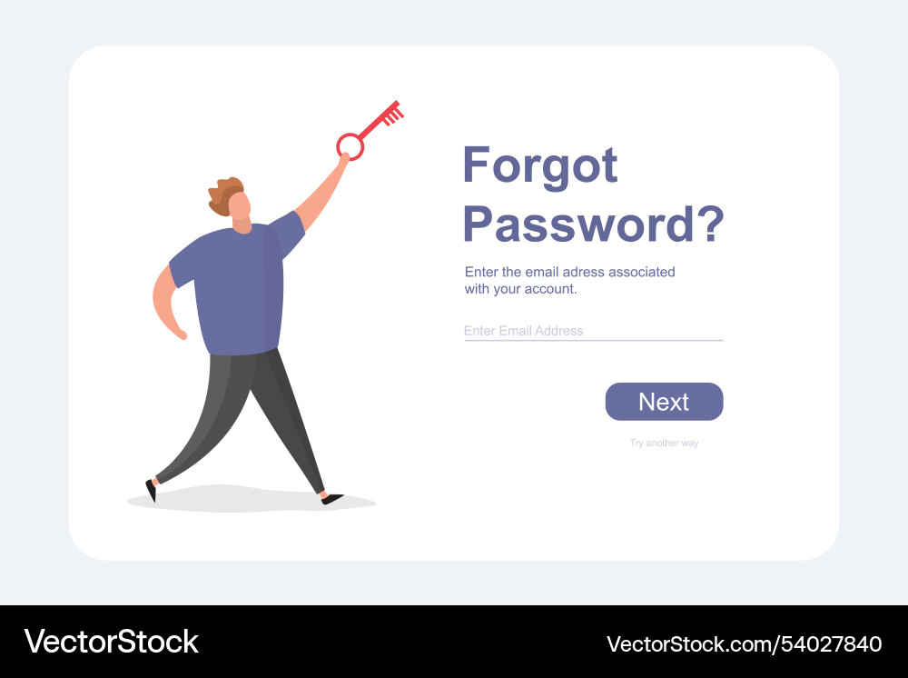 Man with the key in hand forgot password-text Man with the key in hand forgot password-text Vector Image