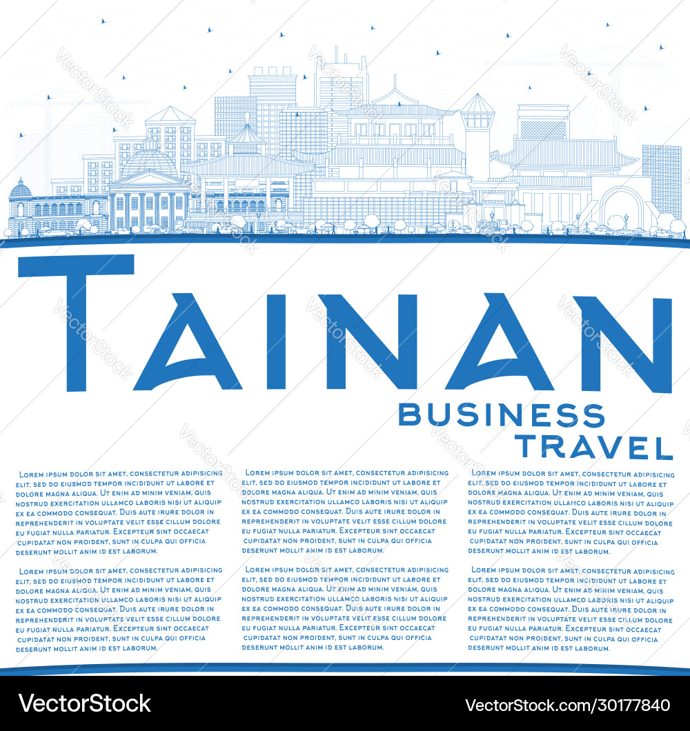 Outline tainan taiwan city skyline with blue Outline tainan taiwan city skyline with blue vector image