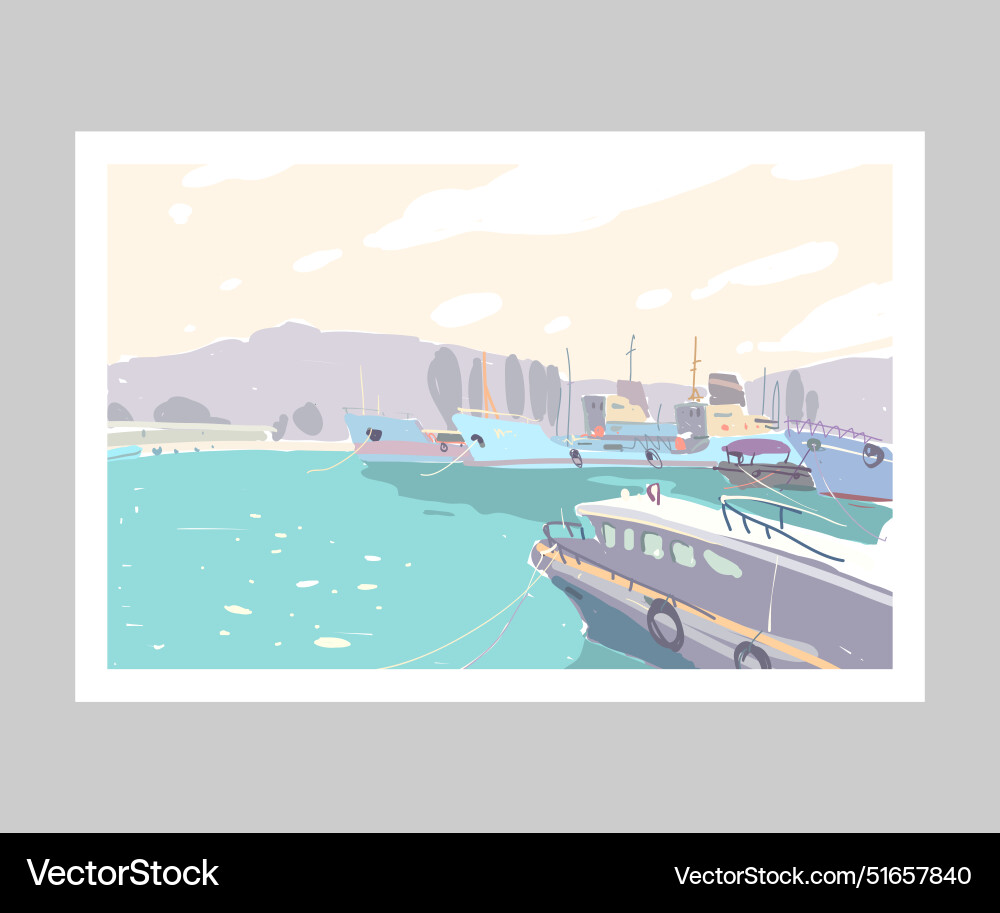 Seascape ships are in the bay poster minimalism Seascape ships are in the bay poster minimalism vector image