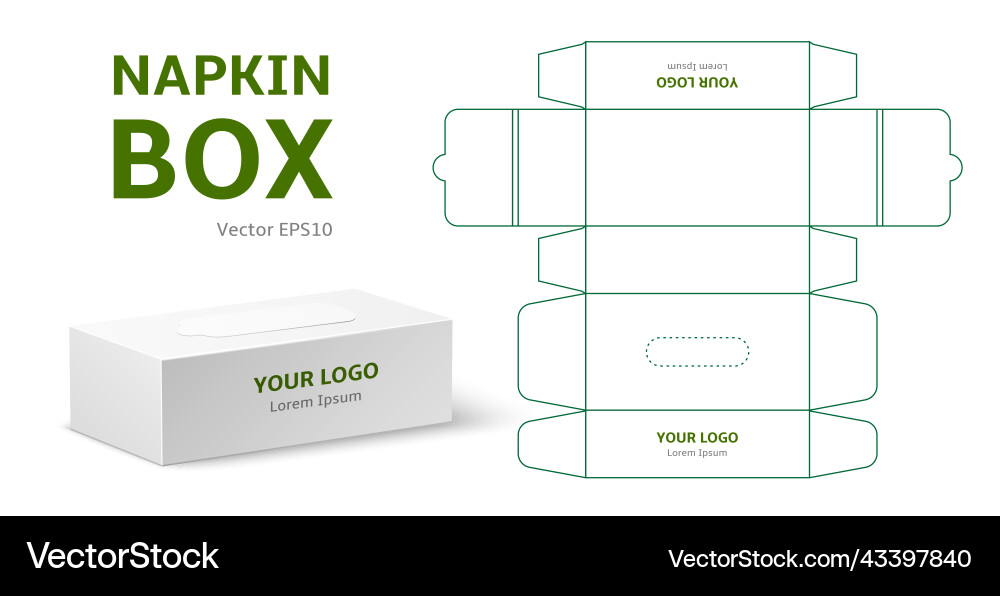 Tissue box mock up packaging scan template vector image