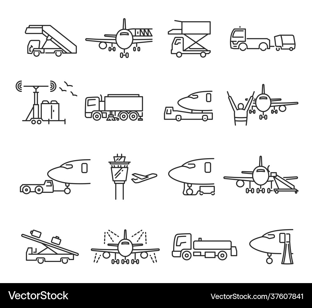 Airport Ground Support Icons Vector Image