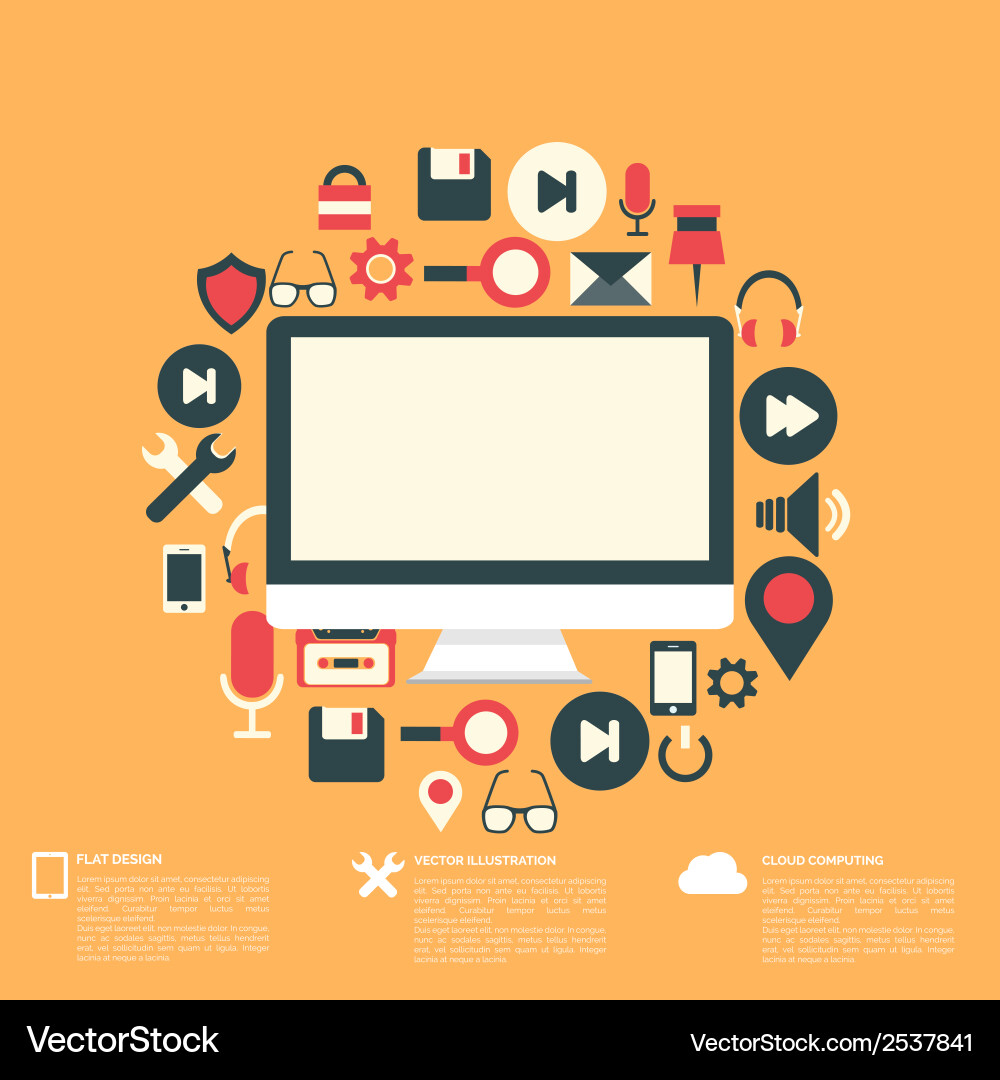 Flat abstract background with web icons interface vector image