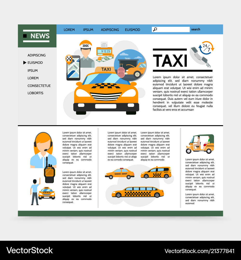 Flat taxi service website concept vector image
