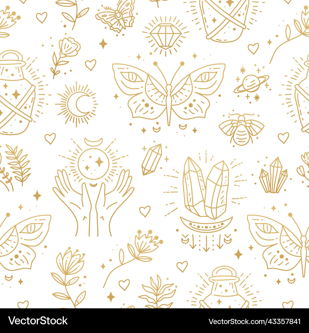 Magic boho symbols seamless pattern backdrop Magic boho symbols seamless pattern backdrop vector image