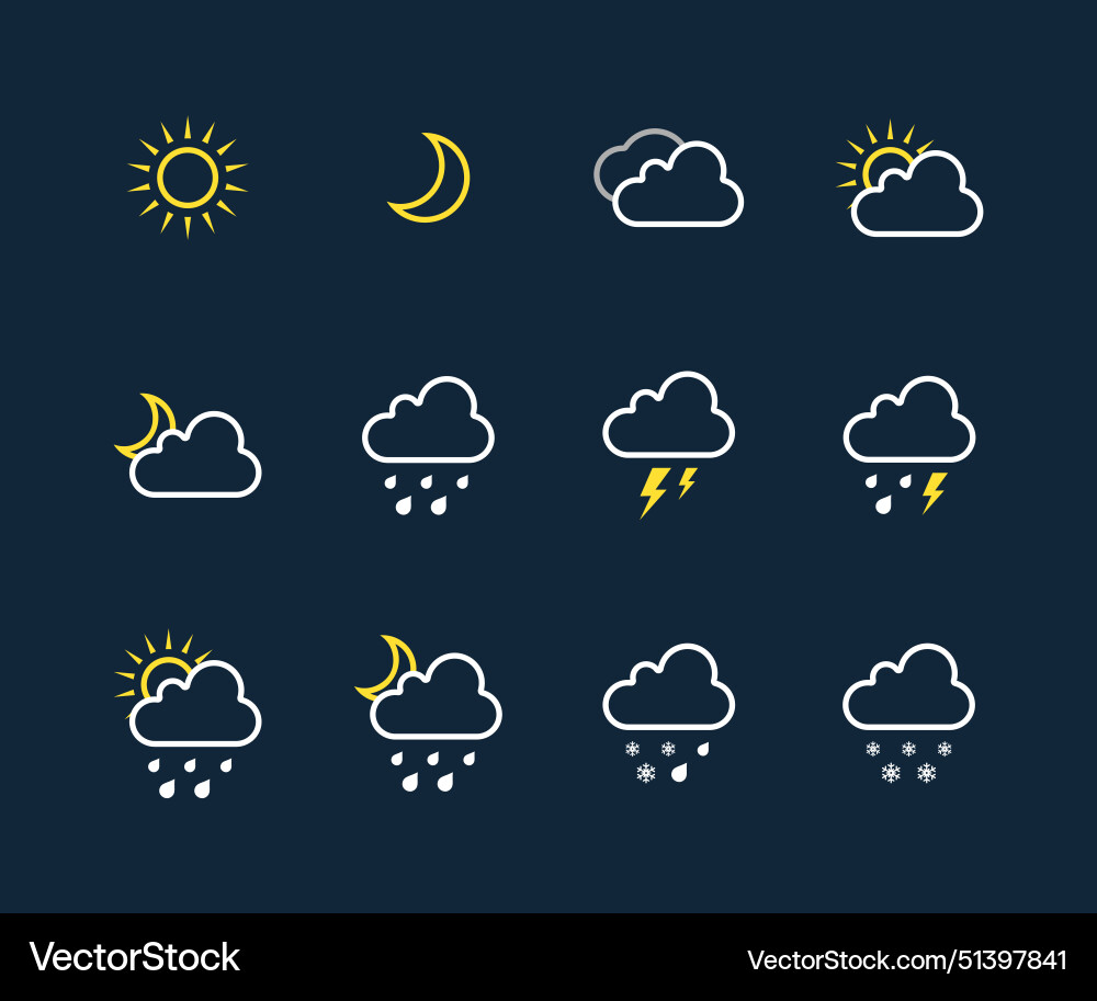 Set of weather linear icons flat design Vector Image