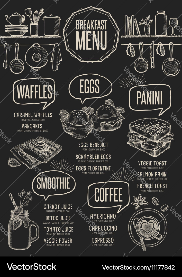 Breakfast Menu Placemat - Vintage Style Vector Image