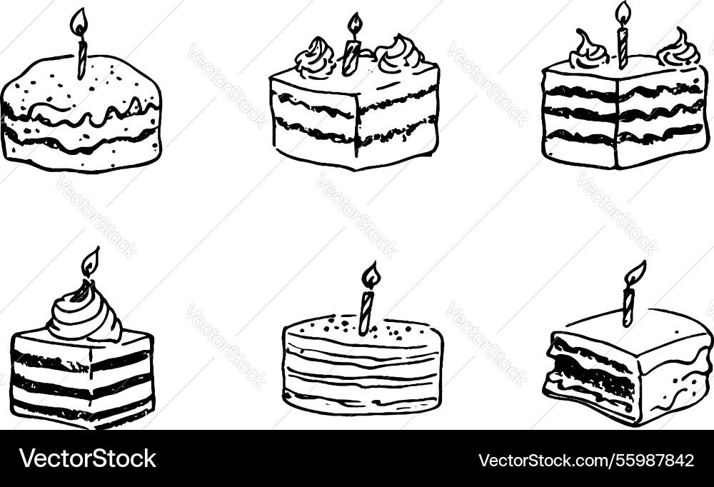 Hand-Drawn Cake Collection Vector Image