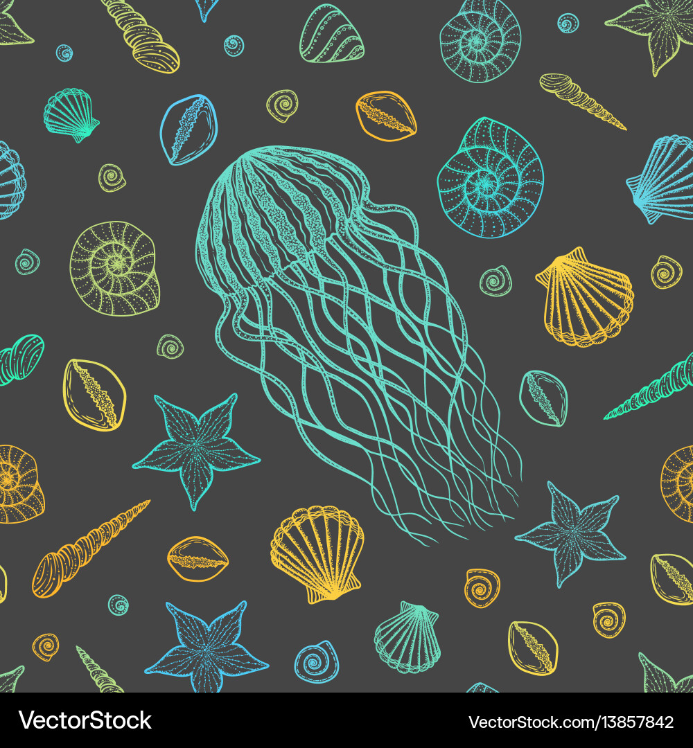 Jellyfish & Shell Pattern vector image