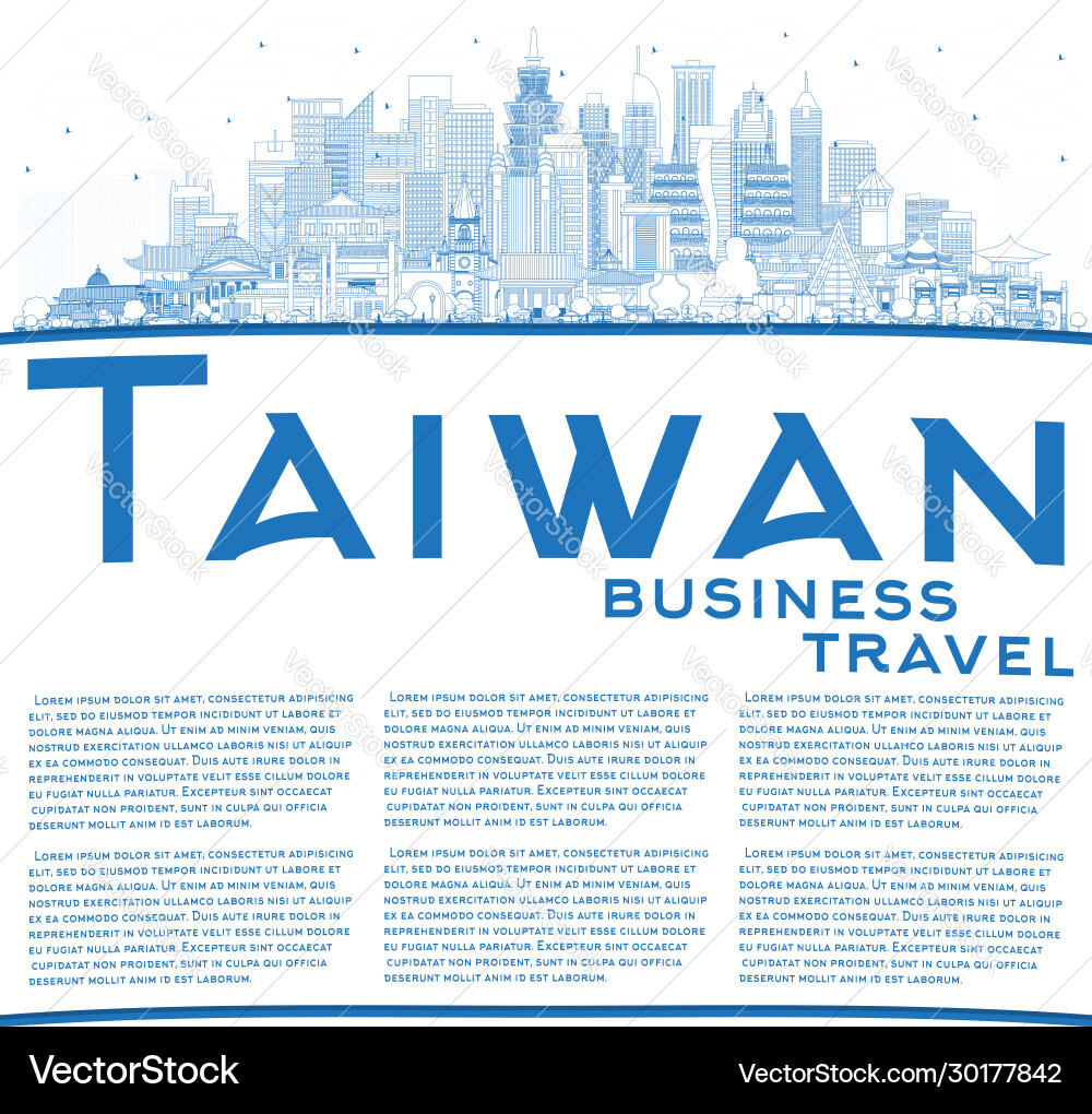 Outline taiwan city skyline with blue buildings Outline taiwan city skyline with blue buildings vector image