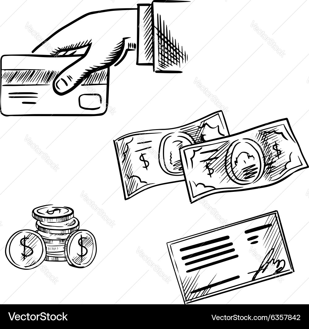 Payment methods sketch icons set vector image