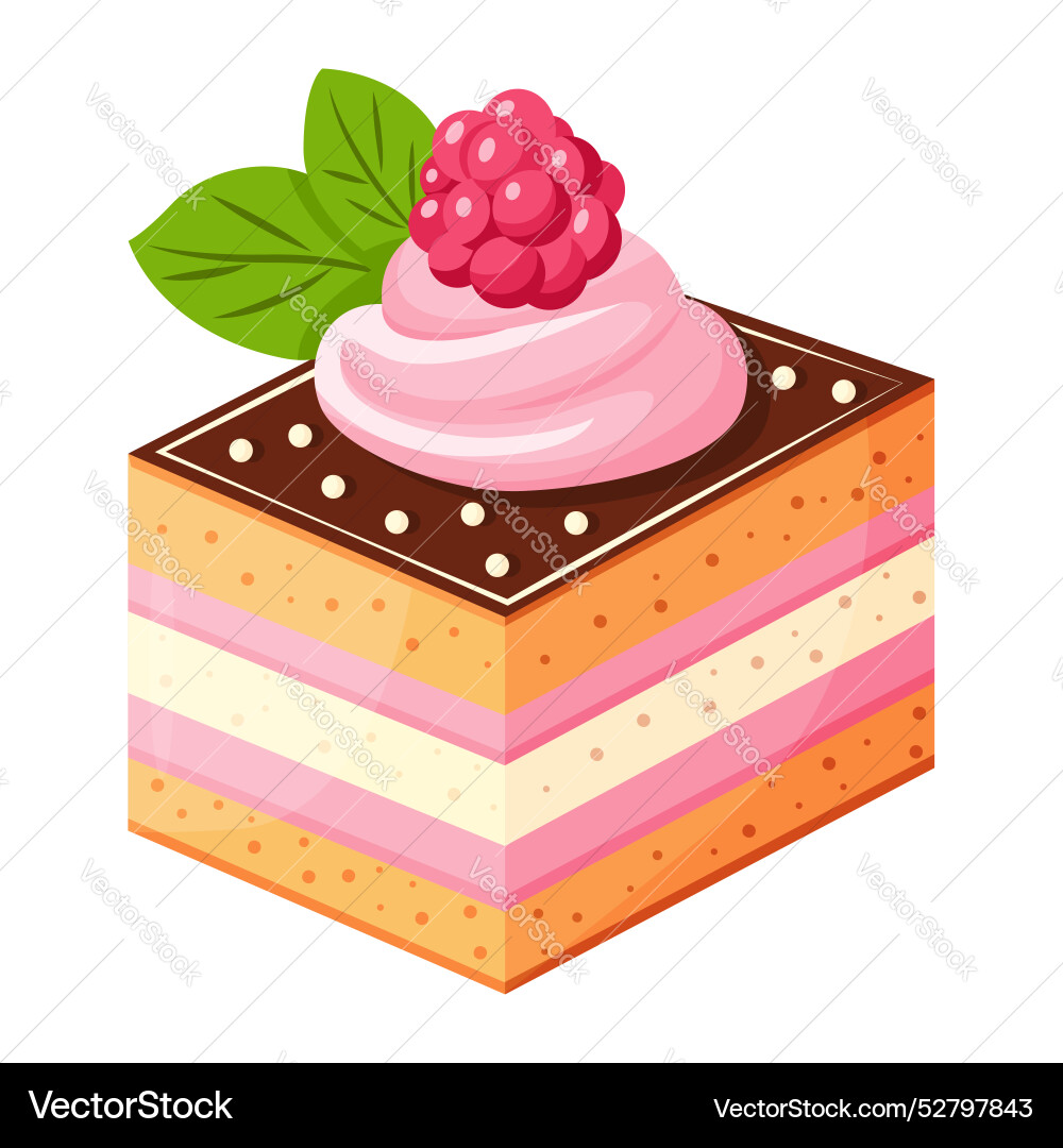 A slice of cake with raspberry topping A slice of cake with raspberry topping vector image
