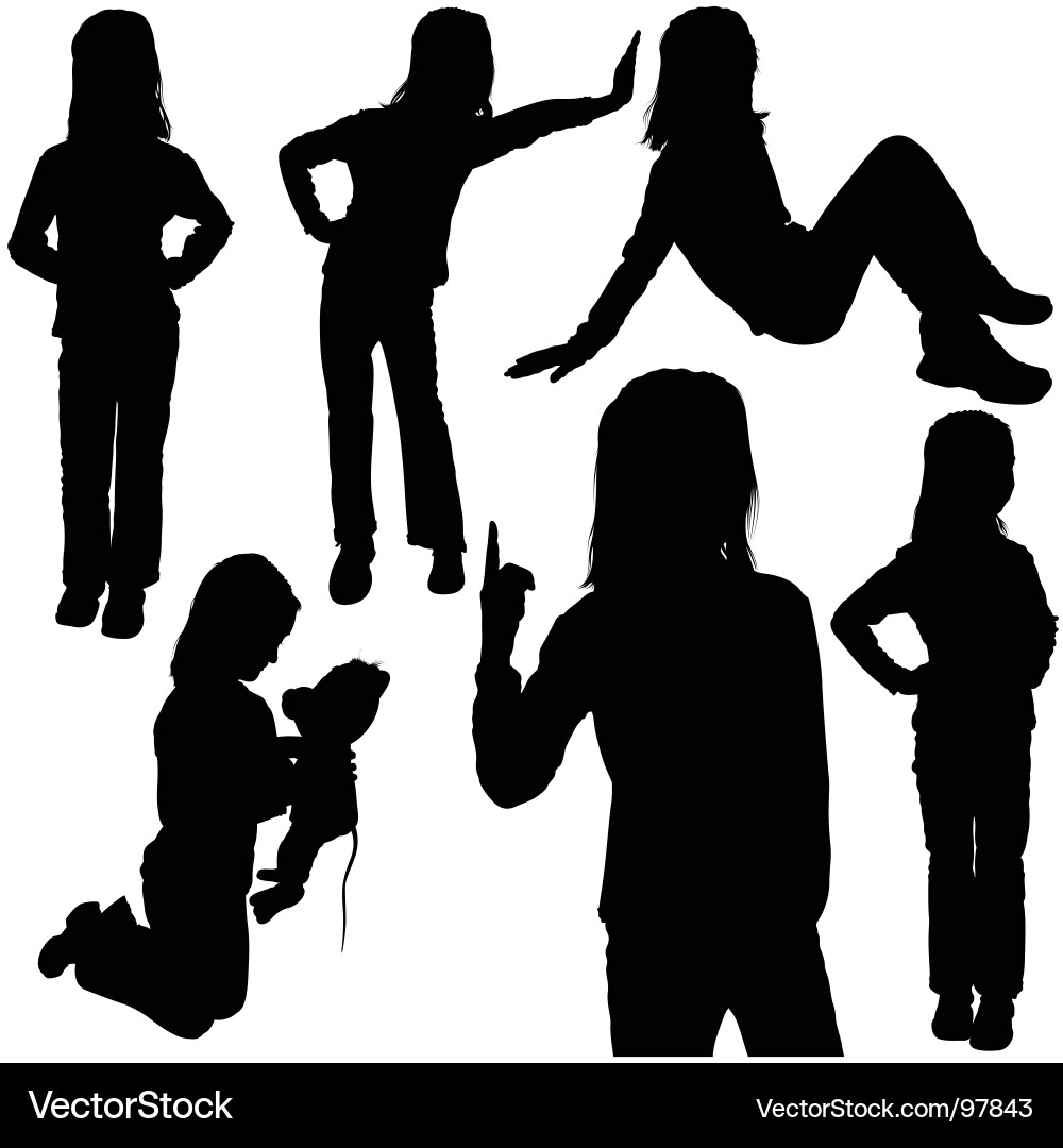 Child Silhouettes - Black and White Vector Image