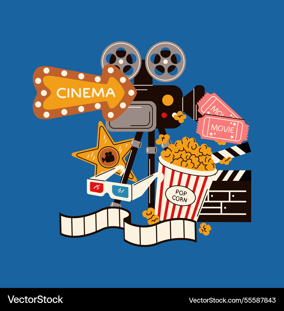 Cinema camera with movie elements Royalty Free Vector Image