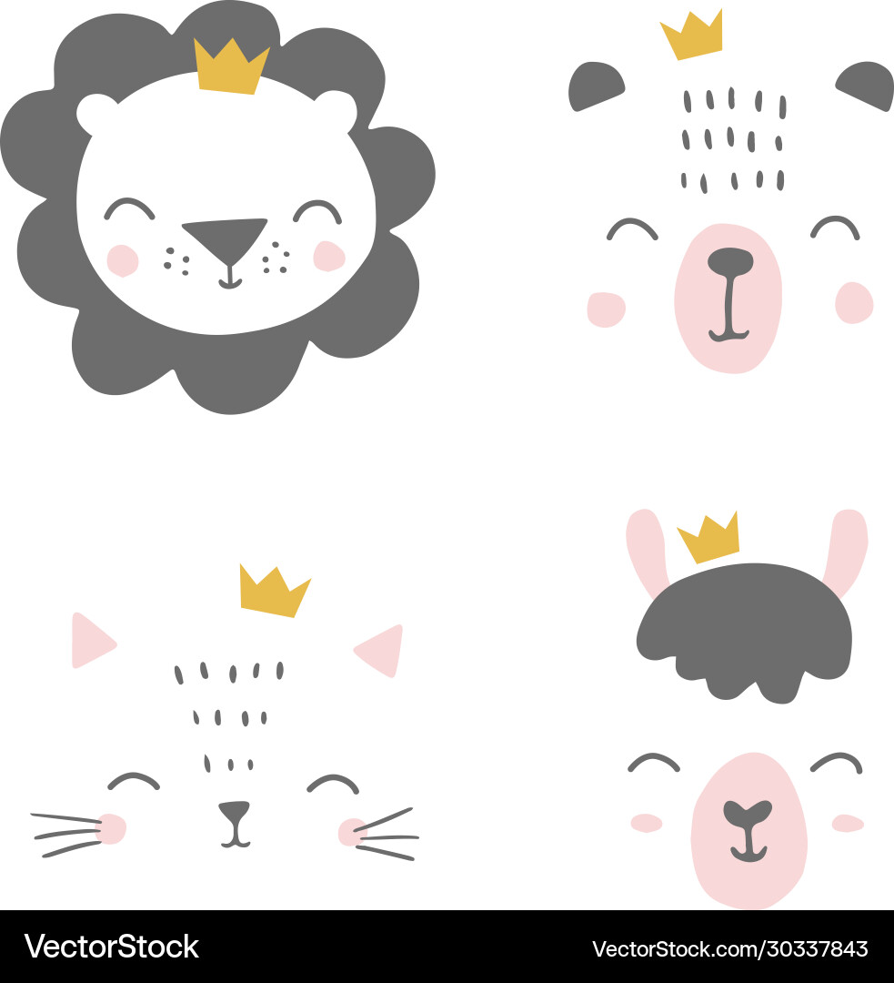 Cute simple animal portraits with crowns - bunny Cute simple animal portraits with crowns - bunny vector image