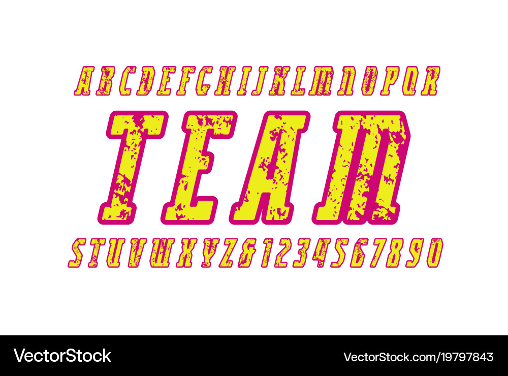 Italic narrow serif font with rust texture vector image