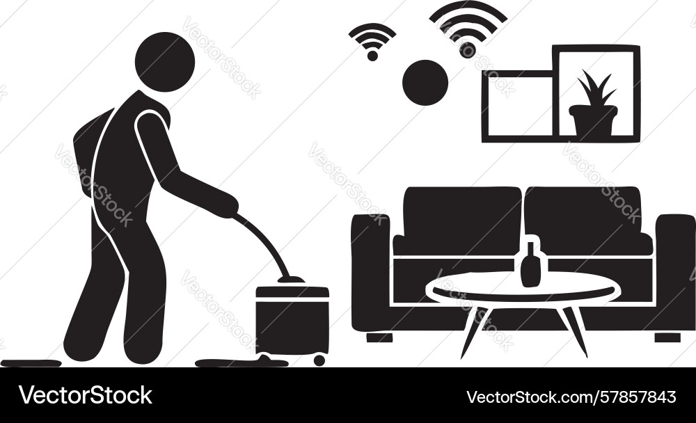 Man controlling smart home devices connected Vector Image