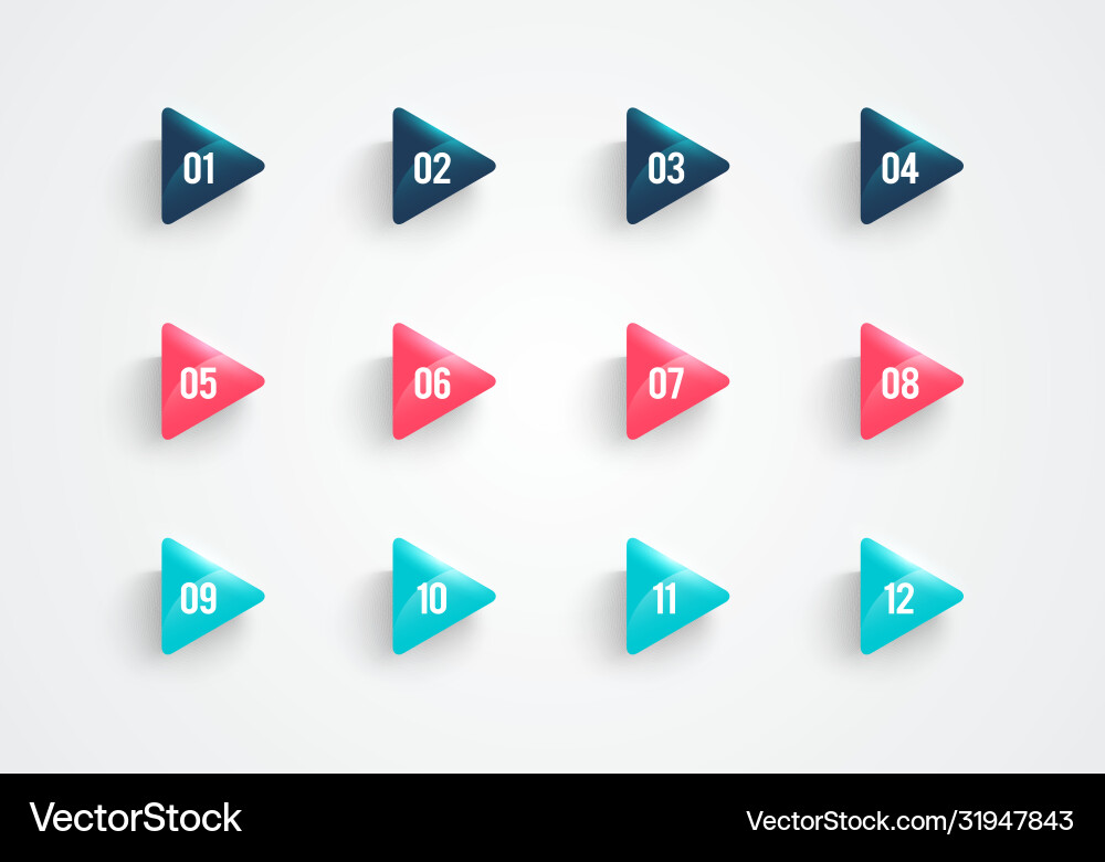 Modern triangle bullet points set with numbers Modern triangle bullet points set with numbers vector image