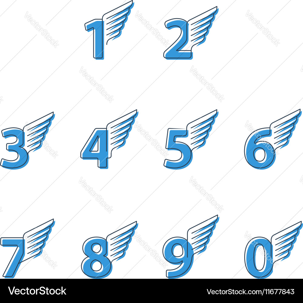Numbers thin lines set of icons with wings vector image