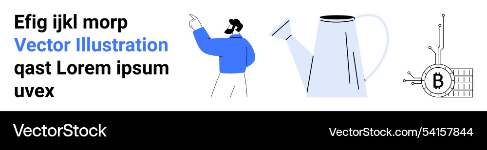 Animated man pointing watering can bitcoin Animated man pointing watering can bitcoin vector image