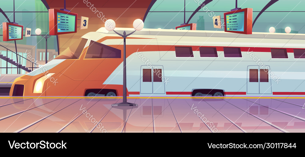 Bahnhof mit Hochgeschwindigkeitszug und Plattform Bahnhof mit Hochgeschwindigkeitszug und Plattform vektorbild