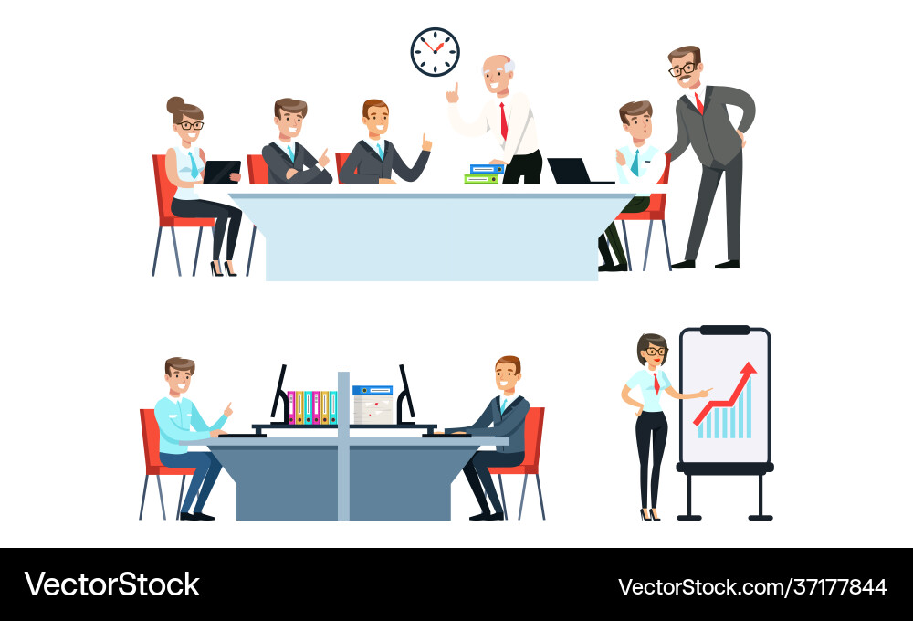 Business people working in office set meeting Business people working in office set meeting vector image