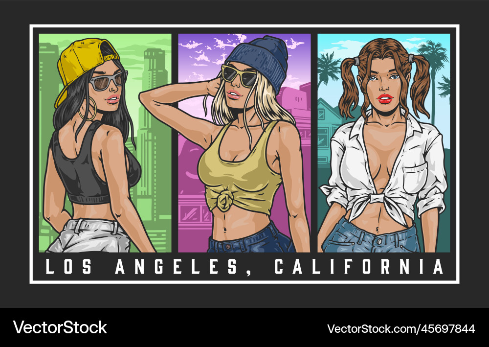 California beauty girls poster colorful California beauty girls poster colorful Vector Image