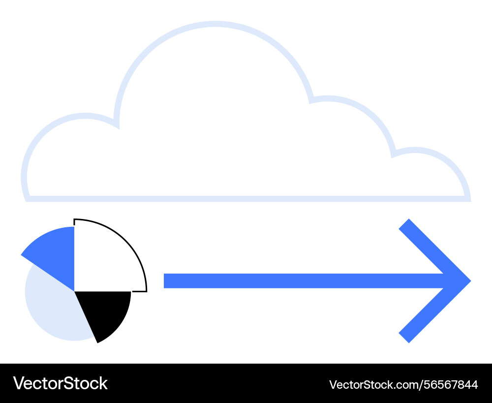 Cloud computing data flow with arrow and pie chart Cloud computing data flow with arrow and pie chart vector image