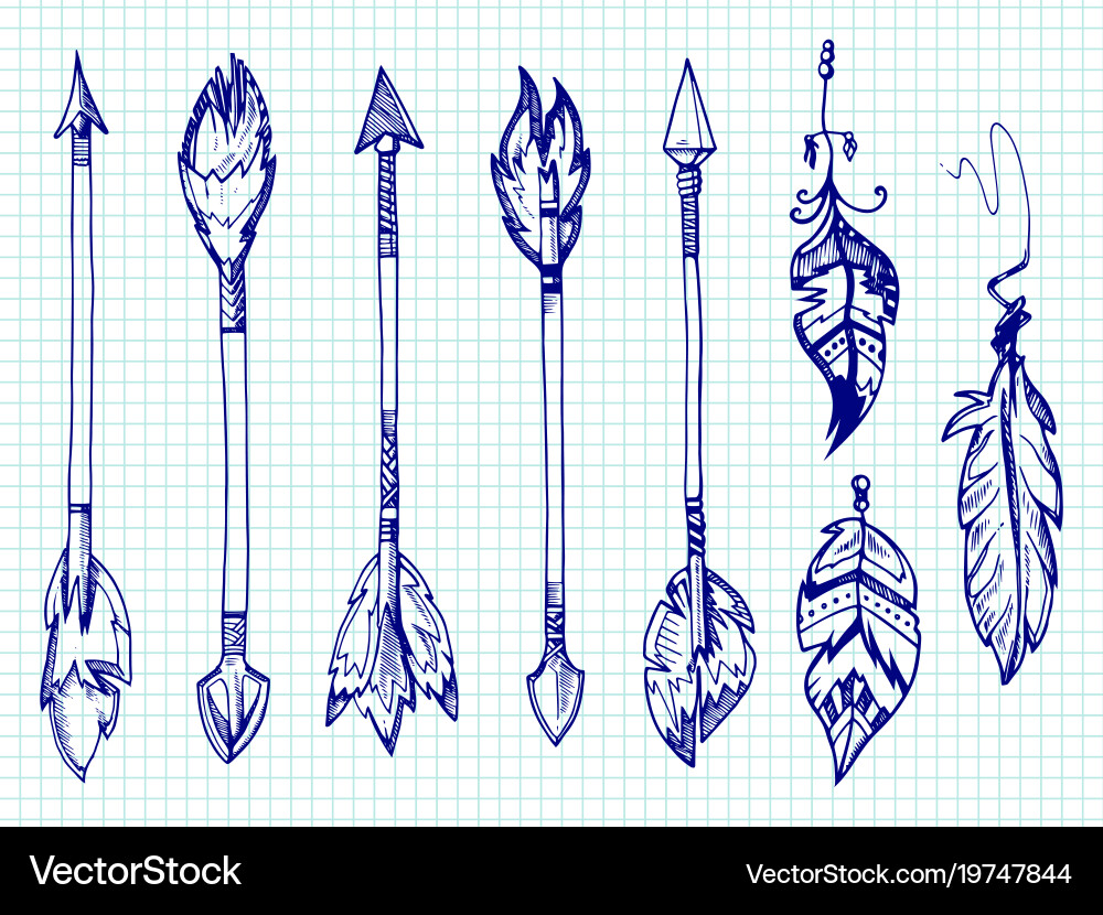 Feather Arrows and Pen on Notebook vector image