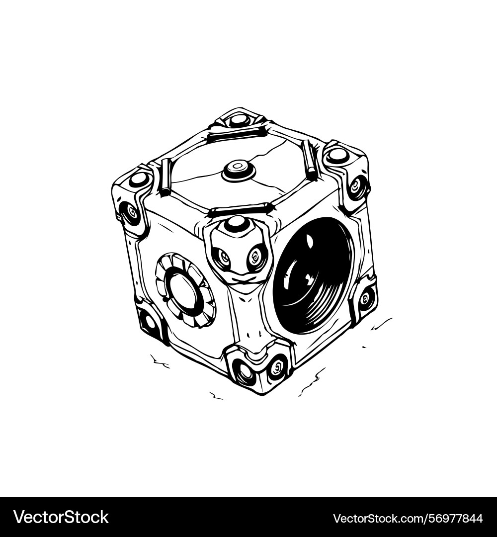 Monochrome technological cube with complex vector image