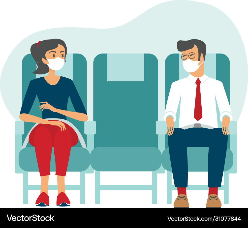 Passengers with Masks on a Flight Vector Image