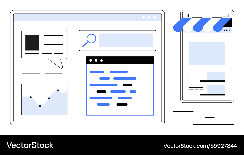 Responsive web design concept with analytics Vector Image