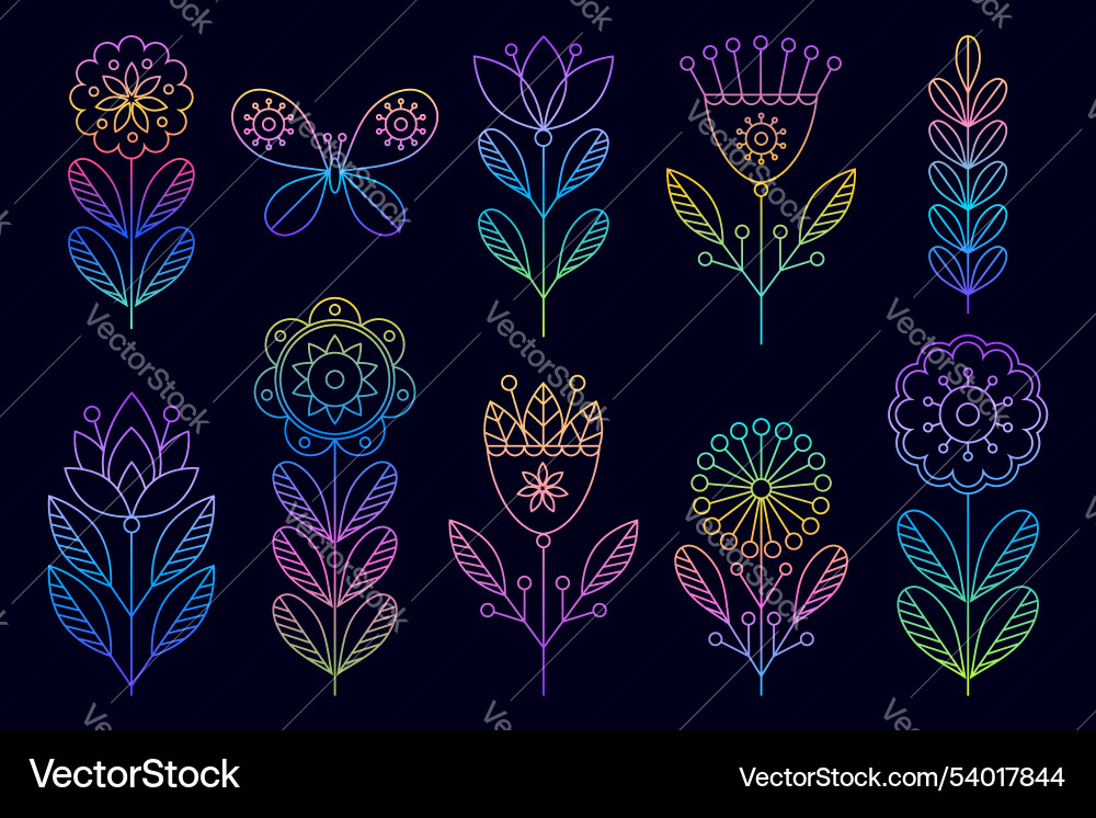 Set of linear style flowers to create different Vector Image