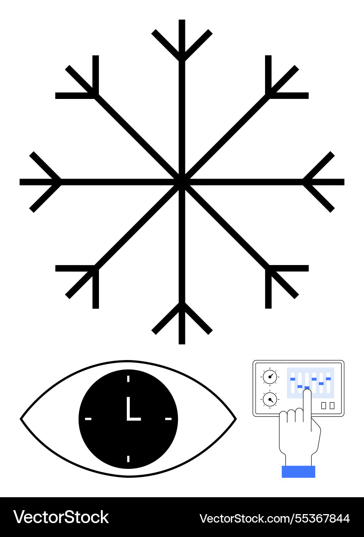 Snowflake with clock eye and hand adjusting Vector Image