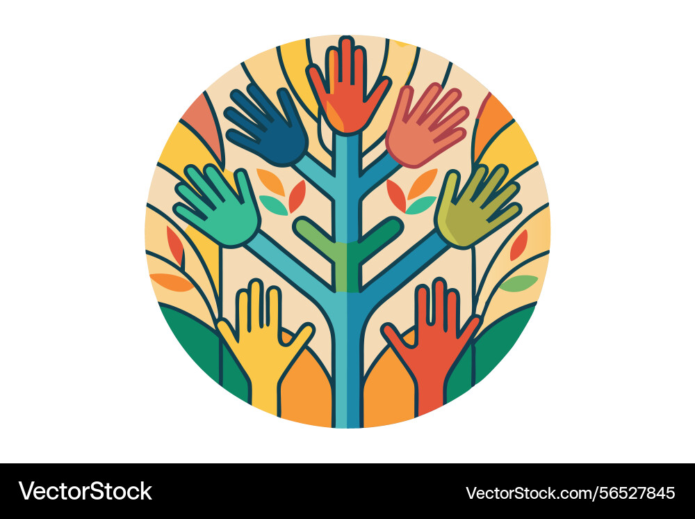 Abstract tree formed by handprints symbolizing Abstract tree formed by handprints symbolizing Vector Image