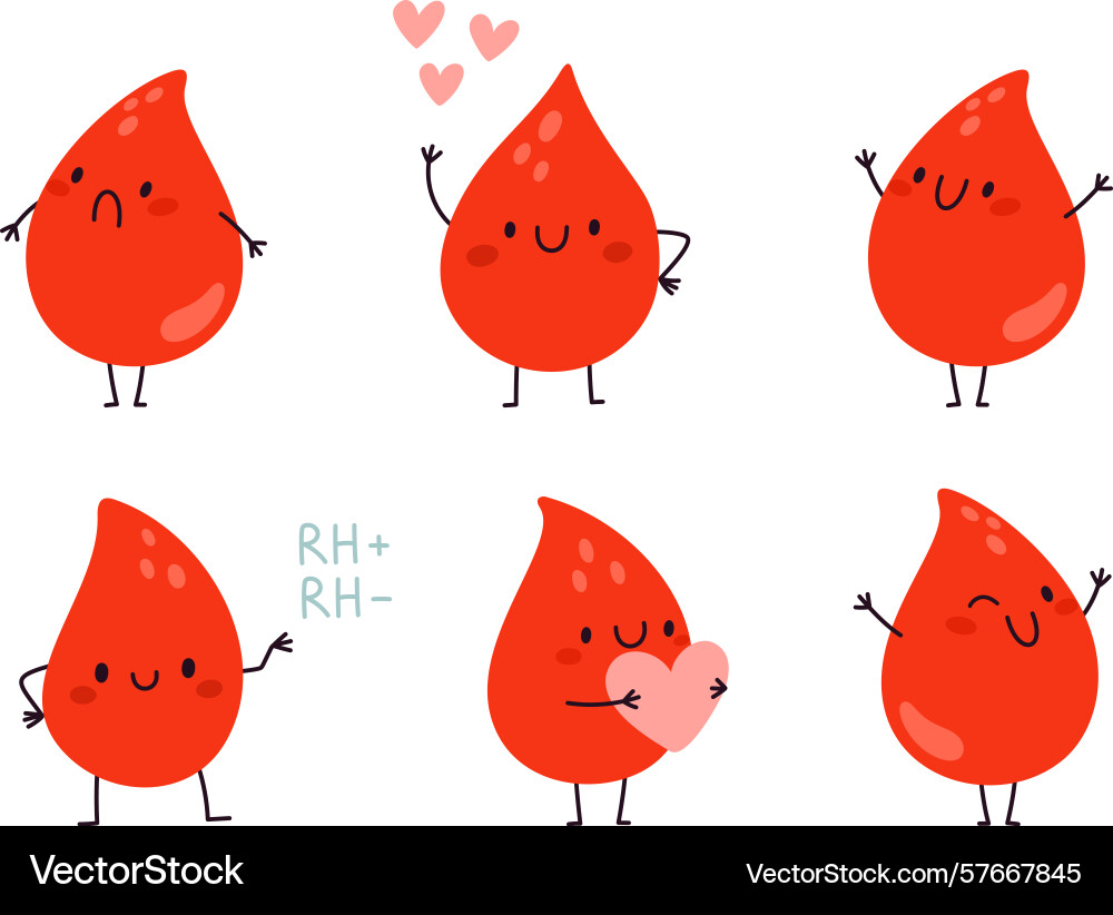 Cute cartoon blood drop characters with different Vector Image