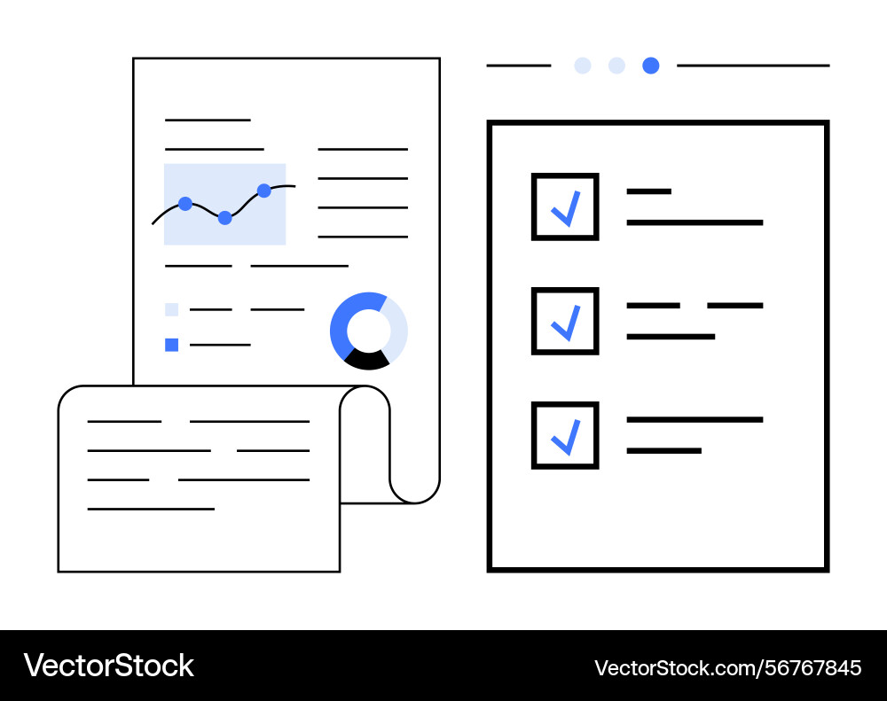Datenanalysebericht mit Diagrammen und Checkliste Vektorbild
