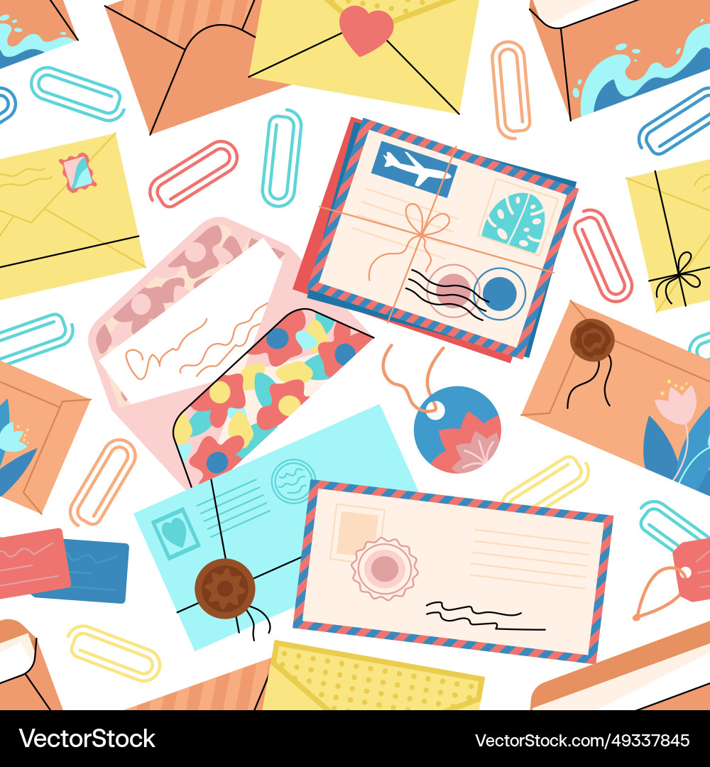 Envelopes seamless pattern opened and closed Envelopes seamless pattern opened and closed vector image