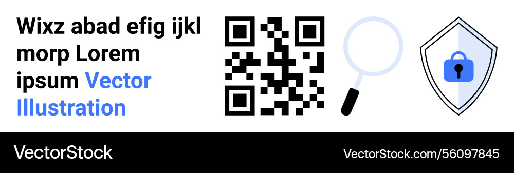 Qr code with magnifying glass and shield Qr code with magnifying glass and shield vector image